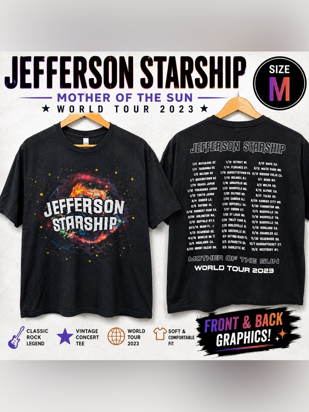 Jefferson Starship Mother of the Sun World Tour 2023 Graphic Band Tee Medium